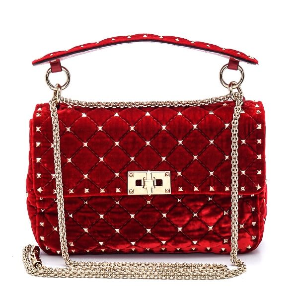 Valentino - Red Velvet Rockstud Spike Shoulder Bag 